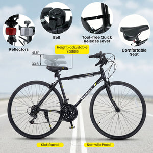 700C Hybrid Bike for Adult with 18-Speed Shimano Drivetrain and Phone Holder-Black view 9