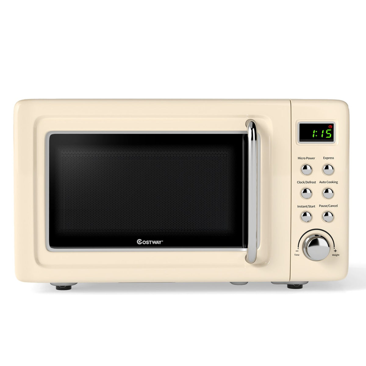 700W Retro Countertop Microwave Oven with 5 Micro Power and Auto Cooking Function-Cream White
