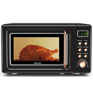 700W Retro Countertop Microwave Oven with 5 Micro Power and Auto Cooking Function-Golden view 4