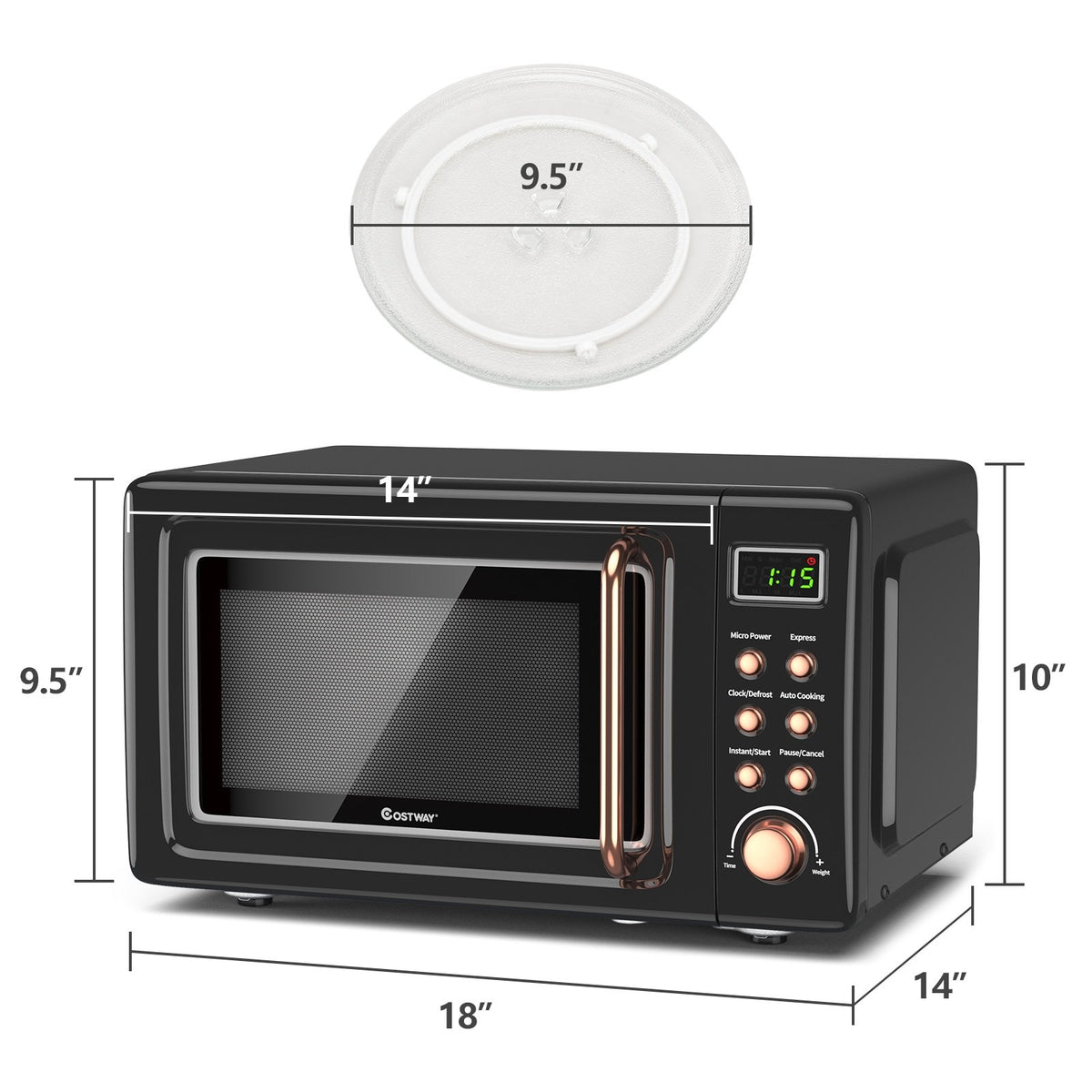 700W Retro Countertop Microwave Oven with 5 Micro Power and Auto Cooking Function-Golden view 5