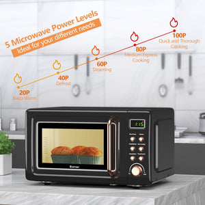 700W Retro Countertop Microwave Oven with 5 Micro Power and Auto Cooking Function-Golden view 7