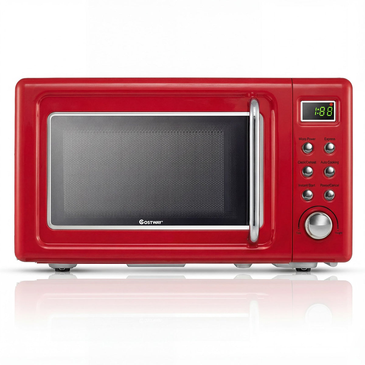 700W Retro Countertop Microwave Oven with 5 Micro Power and Auto Cooking Function-Light Red