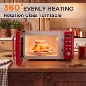 700W Retro Countertop Microwave Oven with 5 Micro Power and Auto Cooking Function-Light Red view 8
