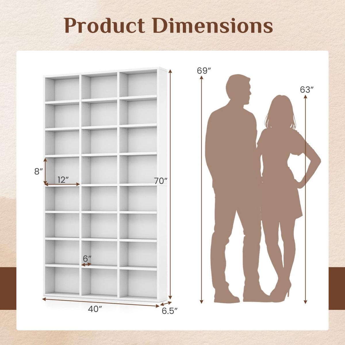 70 Inch Tall Bookshelf 24 Cube Storage Organizer with Adjustable Shelves view 5
