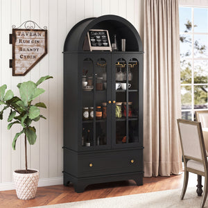 71.5 Inch Arched Cabinet 5-Tier with Tempered Glass Doors and Wine Rack-Black view 3
