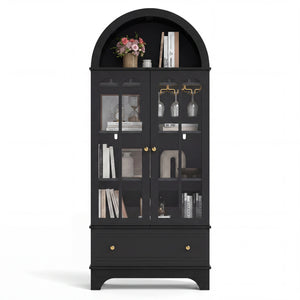 71.5 Inch Arched Cabinet 5-Tier with Tempered Glass Doors and Wine Rack-Black view 4