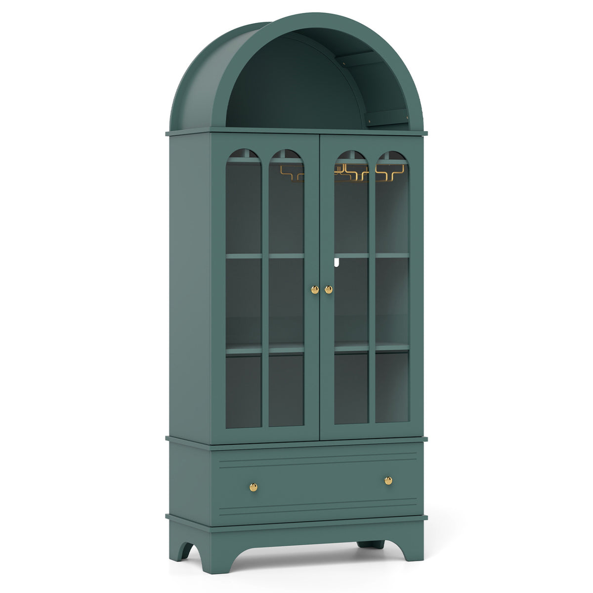 71.5 Inch Arched Cabinet 5-Tier with Tempered Glass Doors and Wine Rack-Green view 4