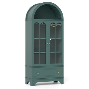 71.5 Inch Arched Cabinet 5-Tier with Tempered Glass Doors and Wine Rack-Green view 4