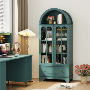 71.5 Inch Arched Cabinet 5-Tier with Tempered Glass Doors and Wine Rack-Green view 6
