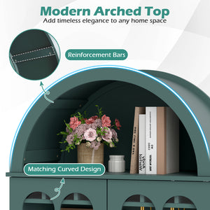 71.5 Inch Arched Cabinet 5-Tier with Tempered Glass Doors and Wine Rack-Green view 7