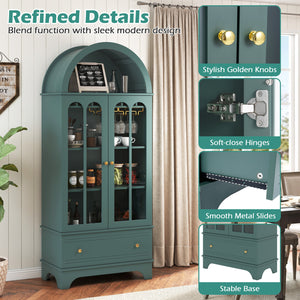 71.5 Inch Arched Cabinet 5-Tier with Tempered Glass Doors and Wine Rack-Green view 9