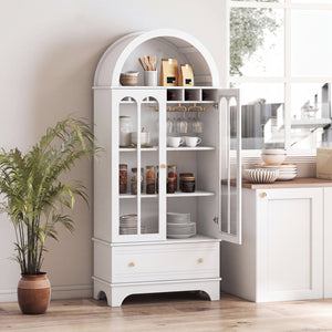 71.5 Inch Arched Cabinet 5-Tier with Tempered Glass Doors and Wine Rack-White view 2
