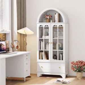 71.5 Inch Arched Cabinet 5-Tier with Tempered Glass Doors and Wine Rack-White view 6
