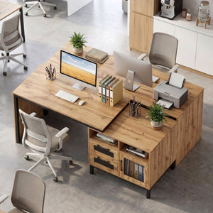 71-Inch Computer Table with Open Compartments and Drawers-Natural view 6