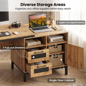 71-Inch Computer Table with Open Compartments and Drawers-Natural view 8