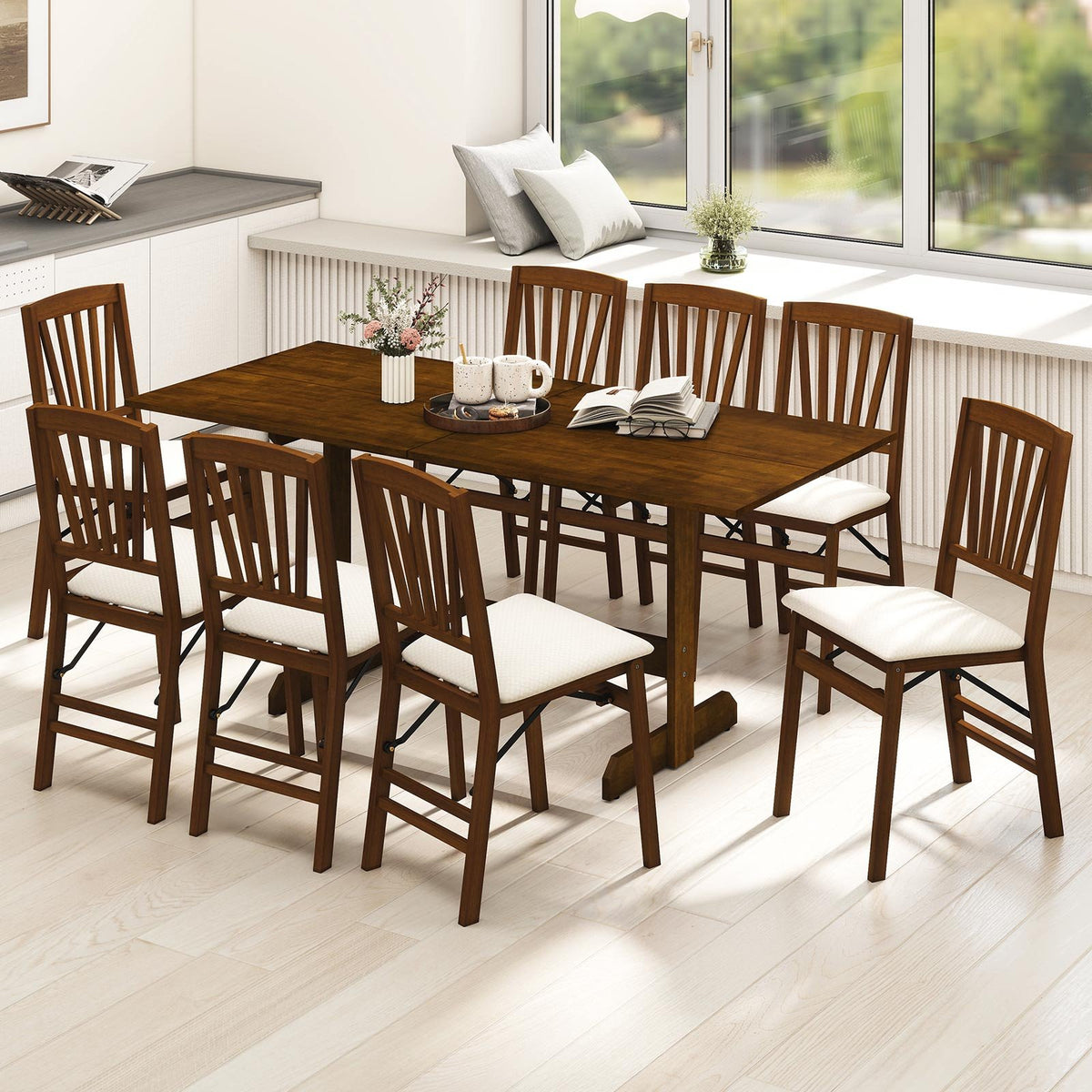 71 Inch Farmhouse Dining Table Wooden Kitchen Table for 6-8 with Rubber Wood Legs-Walnut view 3