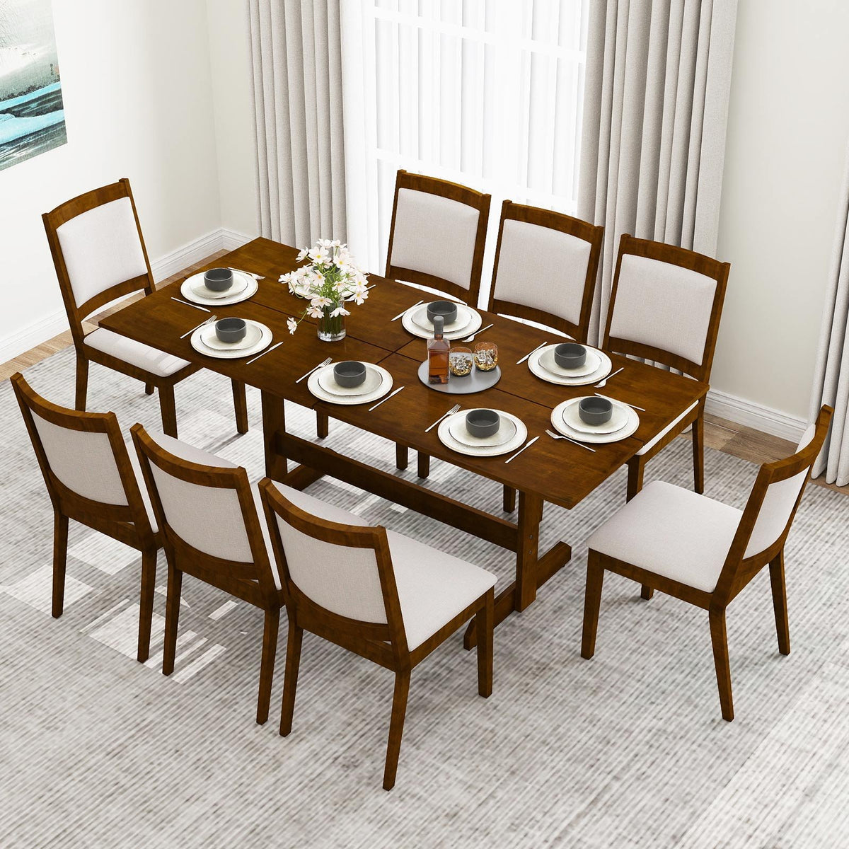 71 Inch Farmhouse Dining Table Wooden Kitchen Table for 6-8 with Rubber Wood Legs-Walnut view 6