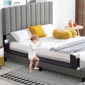 71-Inch Foldable Bed Rail Swing Down Baby Bed Guard Rail with Adjustable Safety Strap-Blue view 2