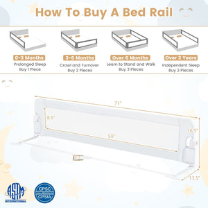 71-Inch Foldable Bed Rail Swing Down Baby Bed Guard Rail with Adjustable Safety Strap-White view 4