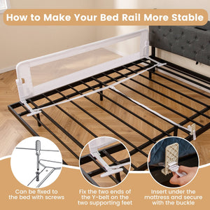 71-Inch Foldable Bed Rail Swing Down Baby Bed Guard Rail with Adjustable Safety Strap-White view 7