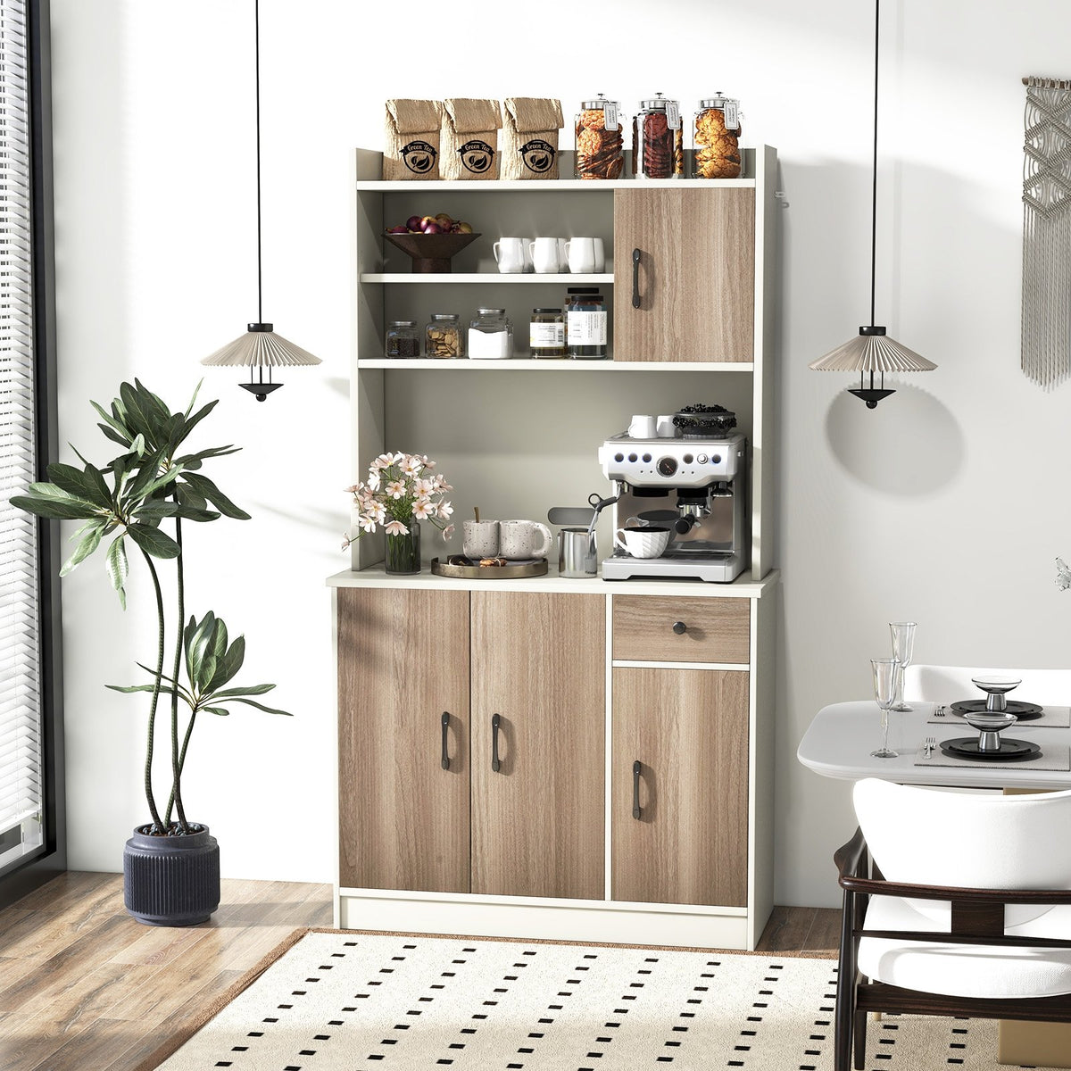 71 Inch Kitchen Pantry Storage Cabinet Buffet Sideboard with Built-in Charge Station-White view 2