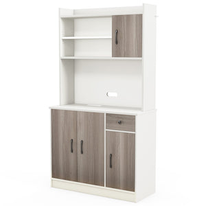 71 Inch Kitchen Pantry Storage Cabinet Buffet Sideboard with Built-in Charge Station-White view 4