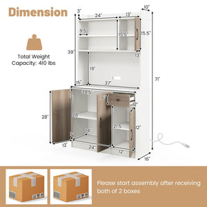 71 Inch Kitchen Pantry Storage Cabinet Buffet Sideboard with Built-in Charge Station-White view 5
