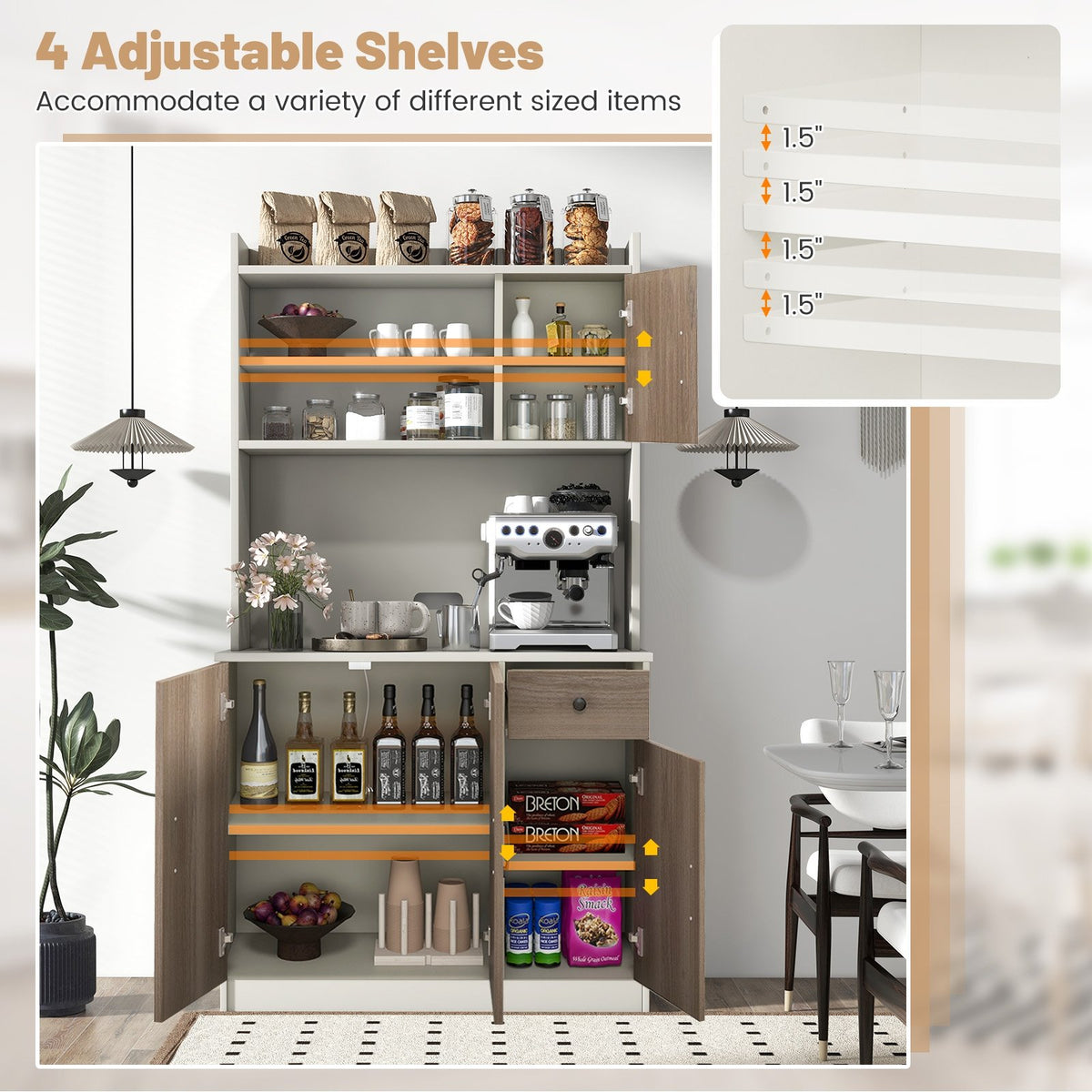 71 Inch Kitchen Pantry Storage Cabinet Buffet Sideboard with Built-in Charge Station-White view 7