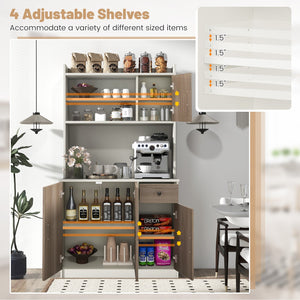 71 Inch Kitchen Pantry Storage Cabinet Buffet Sideboard with Built-in Charge Station-White view 7