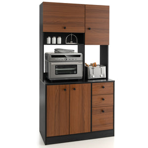 71 Inch Kitchen Pantry with 3 Storage Cabinet and 3 Deep Drawers-Black view 4