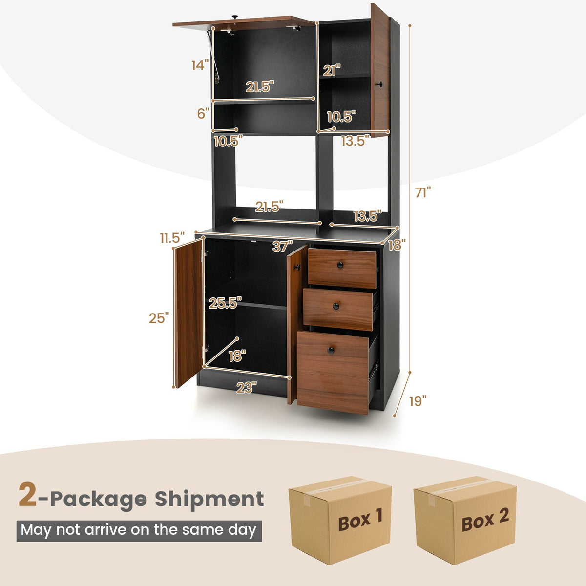 71 Inch Kitchen Pantry with 3 Storage Cabinet and 3 Deep Drawers-Black view 5