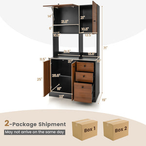 71 Inch Kitchen Pantry with 3 Storage Cabinet and 3 Deep Drawers-Black view 5