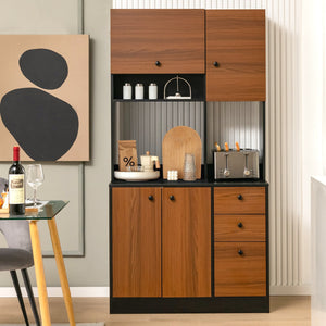 71 Inch Kitchen Pantry with 3 Storage Cabinet and 3 Deep Drawers-Black view 6