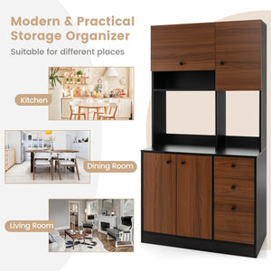 71 Inch Kitchen Pantry with 3 Storage Cabinet and 3 Deep Drawers-Black view 8