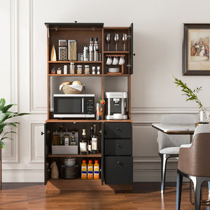 71 Inch Kitchen Pantry with 3 Storage Cabinet and 3 Deep Drawers-Walnut view 3