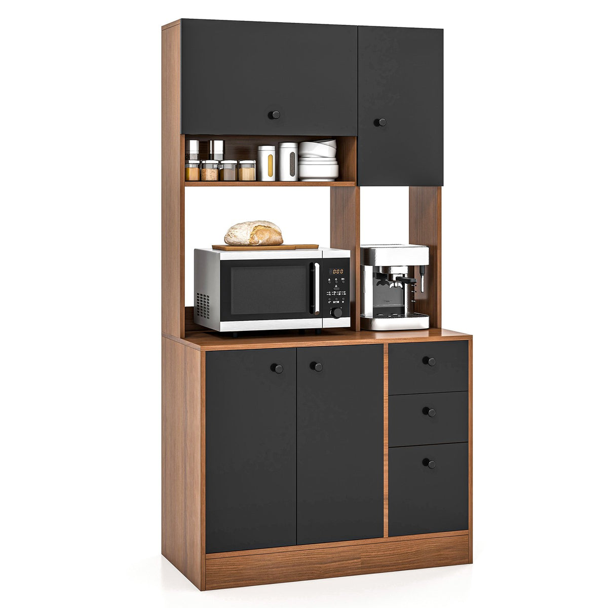 71 Inch Kitchen Pantry with 3 Storage Cabinet and 3 Deep Drawers-Walnut view 4