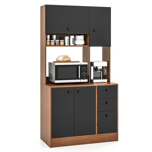 71 Inch Kitchen Pantry with 3 Storage Cabinet and 3 Deep Drawers-Walnut view 4