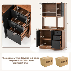 71 Inch Kitchen Pantry with 3 Storage Cabinet and 3 Deep Drawers-Walnut view 5