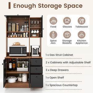 71 Inch Kitchen Pantry with 3 Storage Cabinet and 3 Deep Drawers-Walnut view 6