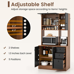71 Inch Kitchen Pantry with 3 Storage Cabinet and 3 Deep Drawers-Walnut view 7