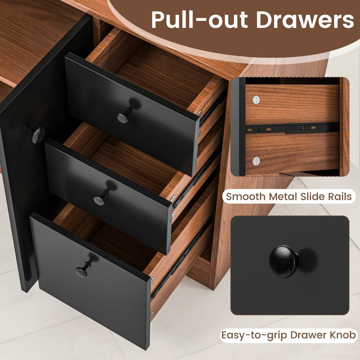 71 Inch Kitchen Pantry with 3 Storage Cabinet and 3 Deep Drawers-Walnut view 8