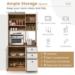 71 Inch Kitchen Pantry with 3 Storage Cabinet and 3 Deep Drawers-White view 7