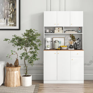 71 Inch Tall Pantry Cabinet with Outlets for Dining Room-White view 2