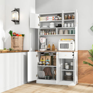 71 Inch Tall Pantry Cabinet with Outlets for Dining Room-White view 3