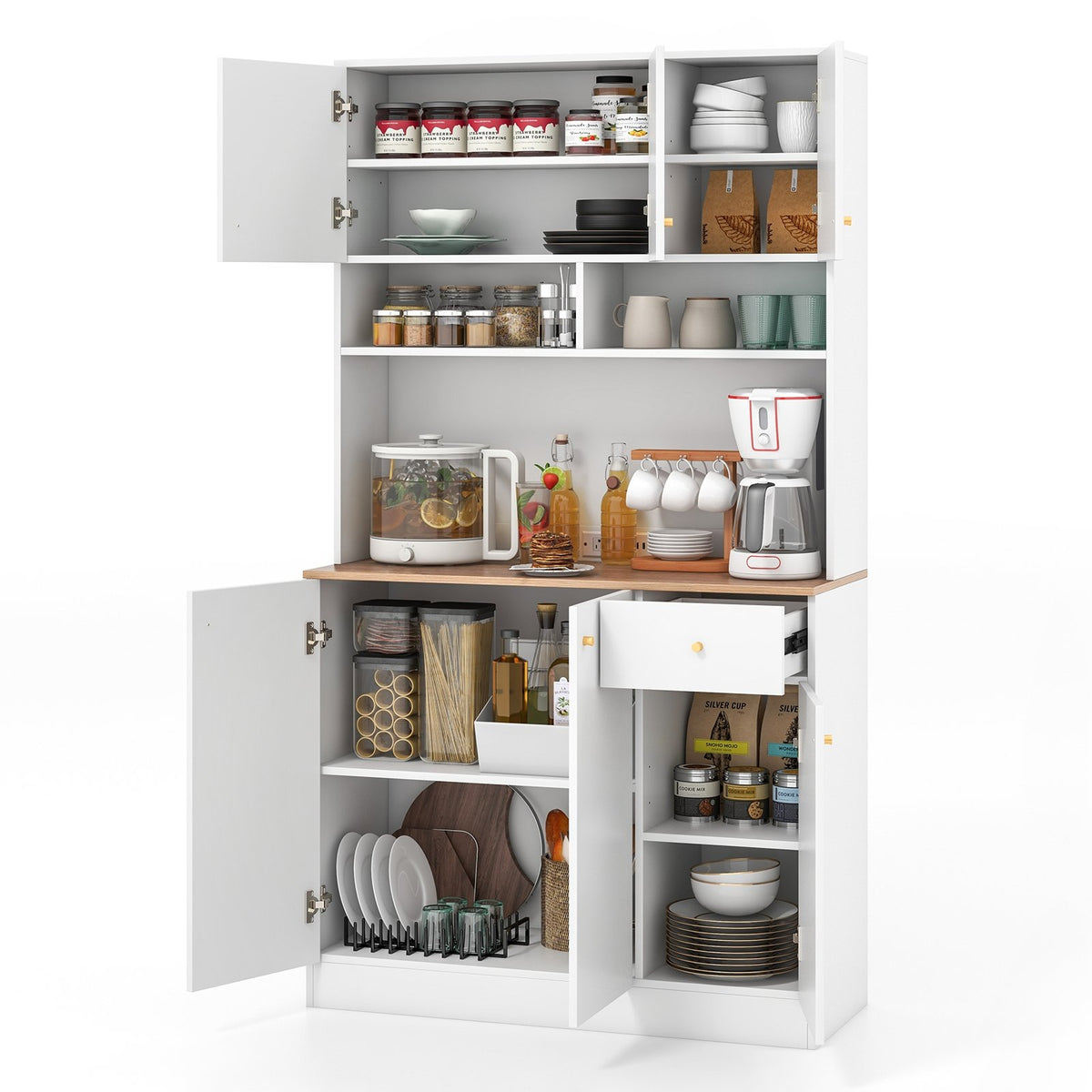 71 Inch Tall Pantry Cabinet with Outlets for Dining Room-White view 4