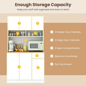 71 Inch Tall Pantry Cabinet with Outlets for Dining Room-White view 6