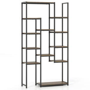 71 Inch Tall Vintage Geometric, Bookshelf 12 Open Shelves-Walnut