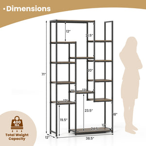 71 Inch Tall Vintage Geometric, Bookshelf 12 Open Shelves-Walnut view 5
