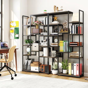 71 Inch Tall Vintage Geometric, Bookshelf 12 Open Shelves-Walnut view 7