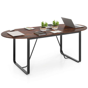 71 Inches Executive Table Oval Home Office Table with Cable Management Hole-Rustic Brown view 4